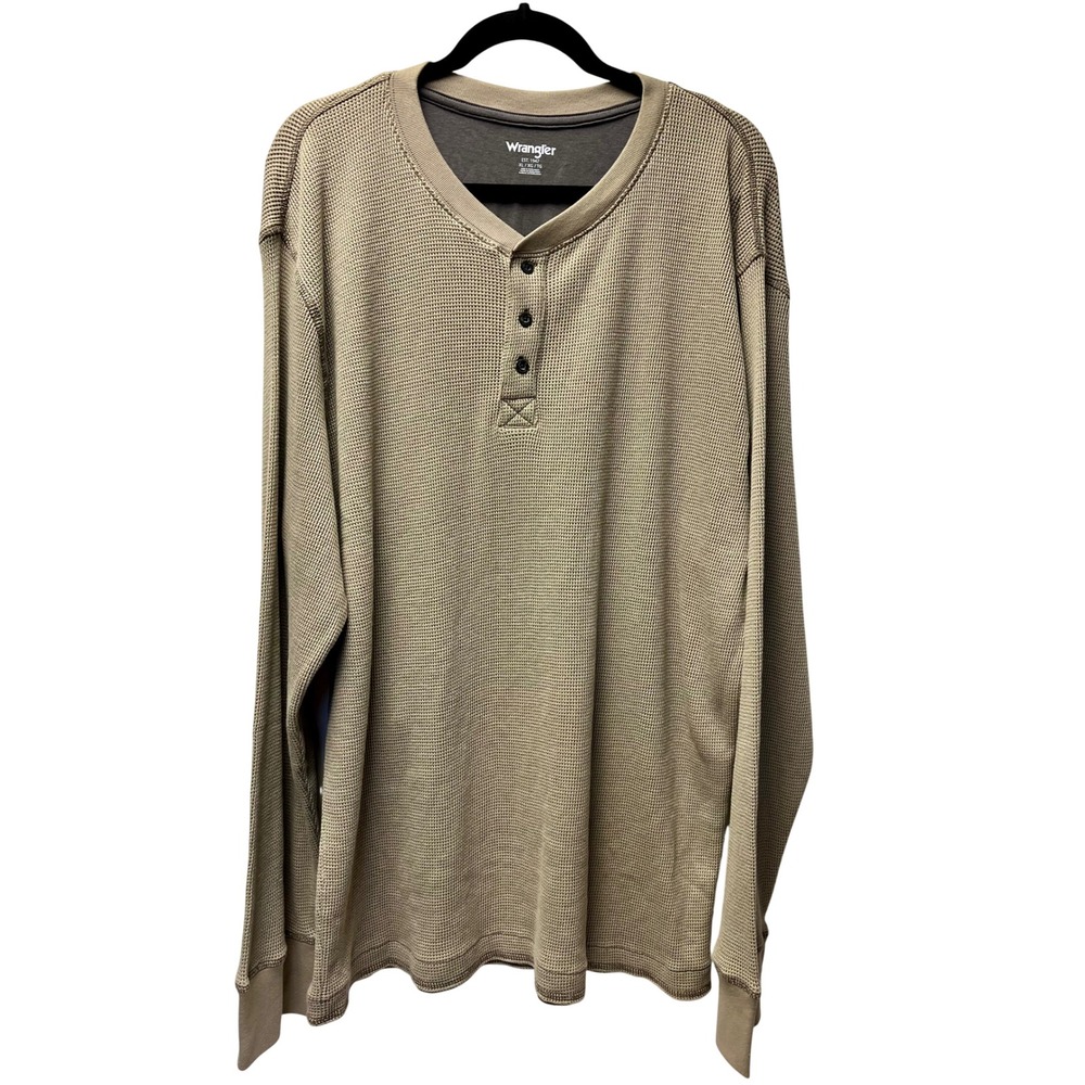 Wrangler Henley Shirt XL Tan Thermal Gorpcore Outdoors Earthy Utility Minimalist